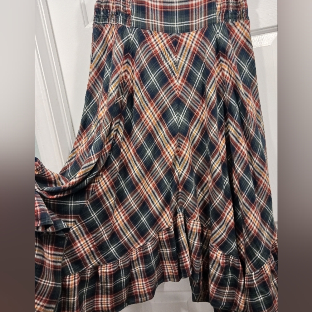 Flowy Plaid Maxi Skirt - Navy Multi - Picture 3 of 6